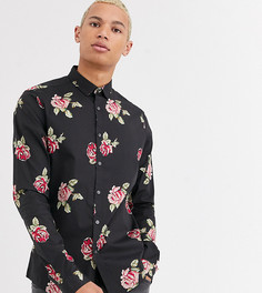 Черная узкая рубашка с цветочной вышивкой ASOS DESIGN Tall-Черный