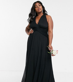 Платье макси с запахом и сборками ASOS DESIGN Curve-Черный