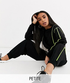 Спортивный костюм из короткого свитшота и джоггеров с неоновой окантовкой ASOS DESIGN Petite-Черный