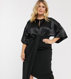 Атласное платье миди с запахом ASOS DESIGN Curve-Черный