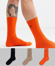 3 пары хлопковых носков в рубчик оранжевого/черного/бежевого цвета Polo Ralph Lauren-Черный