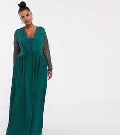 Платье макси с кружевом и плиссировкой ASOS DESIGN Curve-Зеленый