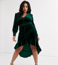 Асимметричное бархатное платье изумрудно-зеленого цвета Missguided Plus-Зеленый