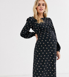 Чайное платье с длинными рукавами и цветочным принтом Fashion Union Maternity-Черный