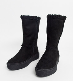Черные ботинки для широкой стопы на плоской подошве с искусственным мехом ASOS DESIGN-Черный