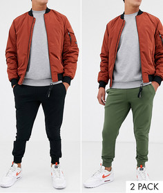 2 пары супероблегающих джоггеров (черный/хаки) ASOS DESIGN-Мульти