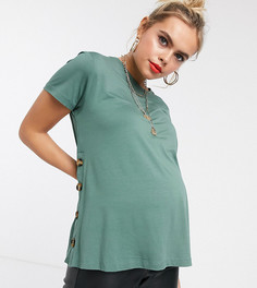 Зеленая футболка с пуговицами ASOS DESIGN Maternity-Зеленый