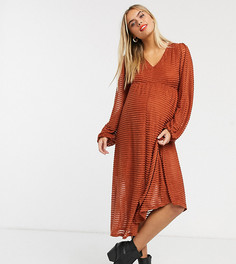 Платье миди в полоску с длинными рукавами ASOS DESIGN Maternity-Красный