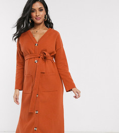 Оранжевое ультрамягкое платье миди с поясом и длинными рукавами ASOS DESIGN Maternity-Красный