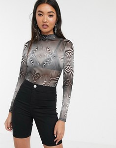 Монохромный боди с длинными рукавами и принтом ASOS DESIGN-Мульти