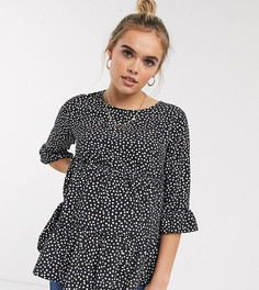 Черная свободная блузка с узором и баской New Look Maternity-Черный