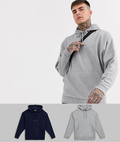 Набор из 2 худи серого меланжевого и темно-синего цвета ASOS DESIGN-Мульти