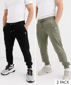 2 пары джоггеров скинни (черный/светлый хаки) с треугольником AS0S DESIGN-Мульти