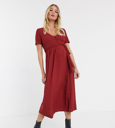 Фактурное платье миди с V-образным вырезом и плиссированной юбкой ASOS DESIGN Maternity-Красный