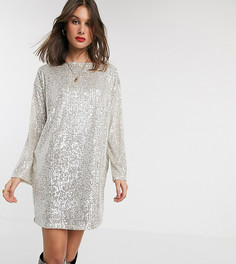 Платье мини с длинными рукавами и пайетками ASOS DESIGN Tall-Серебряный