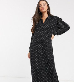 Платье-рубашка макси в горошек с длинными рукавами ASOS DESIGN Maternity-Мульти