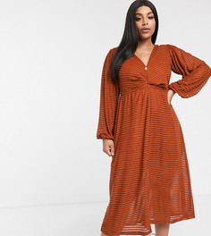 Платье миди в полоску с длинными рукавами ASOS DESIGN Curve-Красный