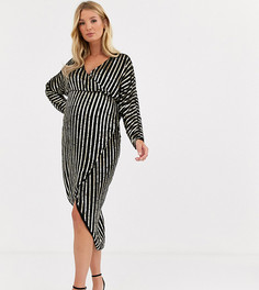 Платье миди в полоску с отделкой и рукавами "летучая мышь" ASOS DESIGN Maternity-Мульти