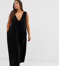 Трапециевидное платье макси с глубоким вырезом ASOS DESIGN Curve-Черный