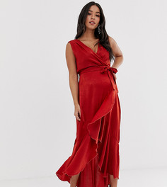 Платье миди цвета ржавчины с запахом спереди Flounce London Maternity-Коричневый