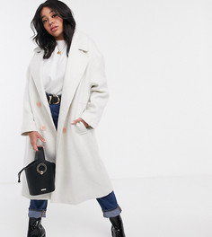 Белое теплое пальто на контрастных пуговицах ASOS DESIGN Curve-Кремовый