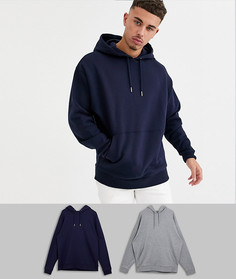 2 oversize-худи темно-синего/серого цвета ASOS DESIGN-Мульти