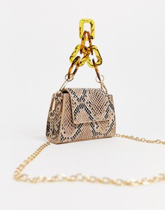 Сумка со змеиным рисунком и эффектной каучуковой ручкой ASOS DESIGN-Бежевый