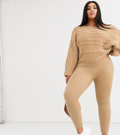 Джоггеры из пушистой пряжи от комплекта ASOS DESIGN Curve-Светло-бежевый