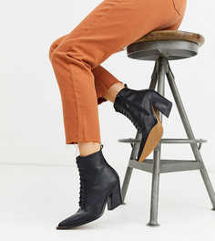 Черные кожаные ботинки на шнуровке в стиле вестерн для широкой стопы ASOS DESIGN-Черный