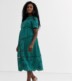 Двухслойное платье миди с вышивкой ришелье ASOS DESIGN Maternity-Зеленый