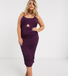 Фиолетовое вечернее платье миди с вырезом ASOS DESIGN Curve-Фиолетовый