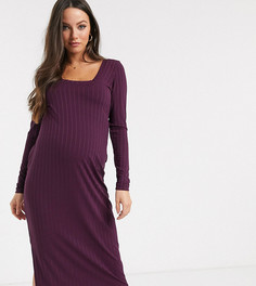 Платье миди в рубчик с квадратным вырезом и длинными рукавами ASOS DESIGN Maternity-Фиолетовый
