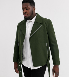 Байкерская куртка хаки с добавлением шерсти и поясом ASOS DESIGN Plus-Зеленый