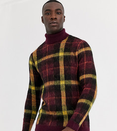 Вязаный бордовый джемпер в клетку с высоким воротником ASOS DESIGN Tall-Красный