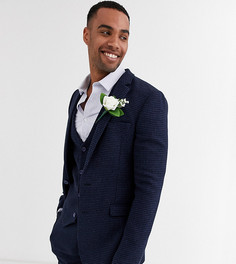 Синий приталенный пиджак в клетку с добавлением шерсти ASOS DESIGN Tall wedding