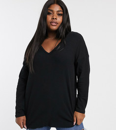 Черный oversize-топ с V-образным вырезом и рукавами "летучая мышь" ASOS DESIGN Curve