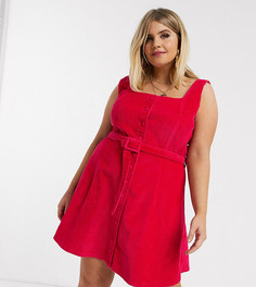 Вельветовое платье без рукавов малинового цвета ASOS DESIGN Curve-Розовый