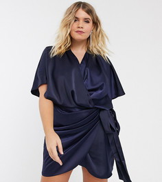 Платье мини с запахом и завязкой в стиле кимоно ASOS DESIGN Curve-Темно-синий