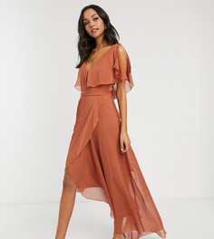 Платье макси с кейпом и завязками на плечах ASOS DESIGN Tall-Медный