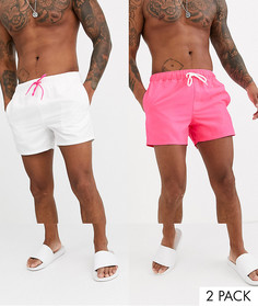 Набор из 2 коротких шортов для плавания (неоново-розовые / белые) ASOS DESIGN - Скидка-Мульти