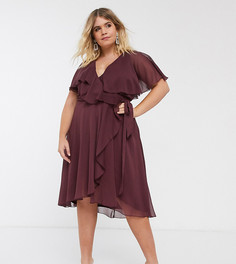 Платье миди с кейпом и асимметричным краем ASOS DESIGN Curve-Красный