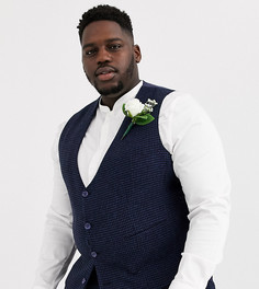 Синий приталенный жилет в клетку с добавлением шерсти ASOS DESIGN Plus wedding