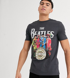 Футболка с большим принтом и надписью "Beatles" на груди ASOS DESIGN-Серый
