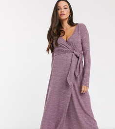 Фиолетовое меланжевое платье миди с запахом, поясом и длинными рукавами ASOS DESIGN Maternity-Фиолетовый