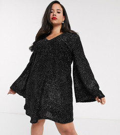 Свободное платье мини с рукавами клеш ASOS DESIGN Curve-Черный