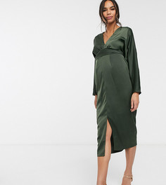 Атласное платье миди с рукавами "летучая мышь" и запахом ASOS DESIGN Maternity-Зеленый