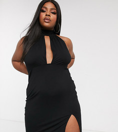 Платье мини с глубоким вырезом ASOS DESIGN Curve-Черный