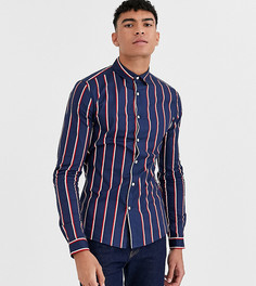 Узкая эластичная рубашка в сине-белую полоску ASOS DESIGN Tall-Темно-синий
