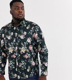 Черная сатиновая рубашка классического кроя с цветочным принтом ASOS DESIGN Plus-Черный