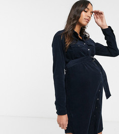 Темно-синее вельветовое платье-рубашка New Look Maternity-Черный